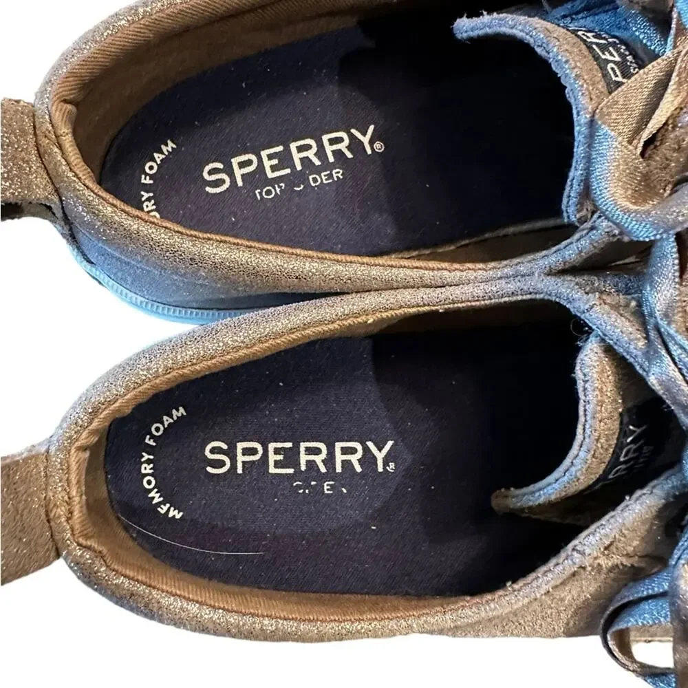 Sperry Women’s Size 6 Bronze Metallic Satin Ribbon Lace Up Sneakers - Picture 4 of 7